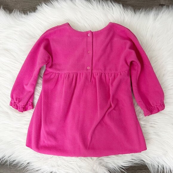 Angel Dear 12-18M Pink Fleece Long Sleeve Embroidered Floral Dress - Picture 2 of 3